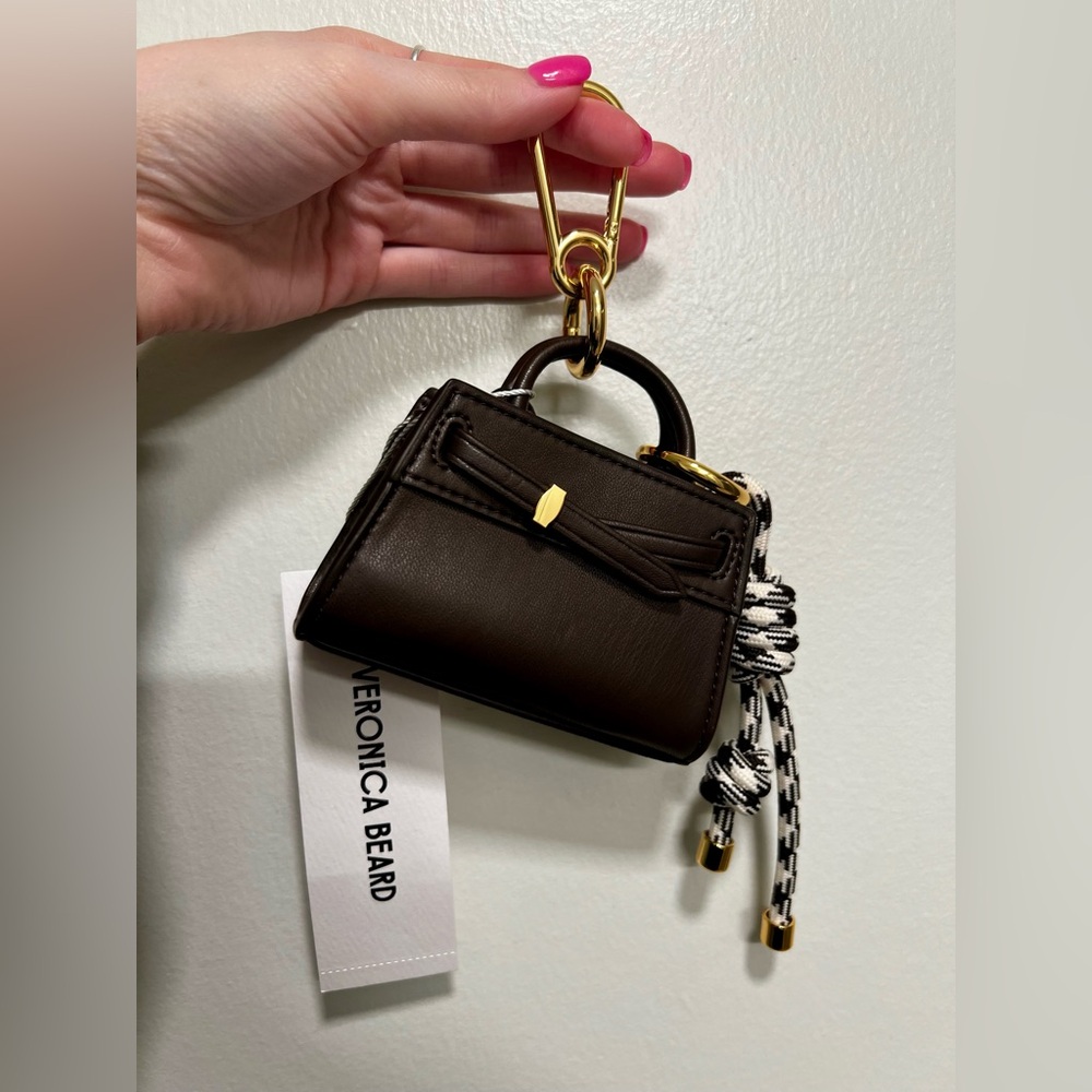 Veronica Beard Mini Espresso Leather Bag Charm Keychain